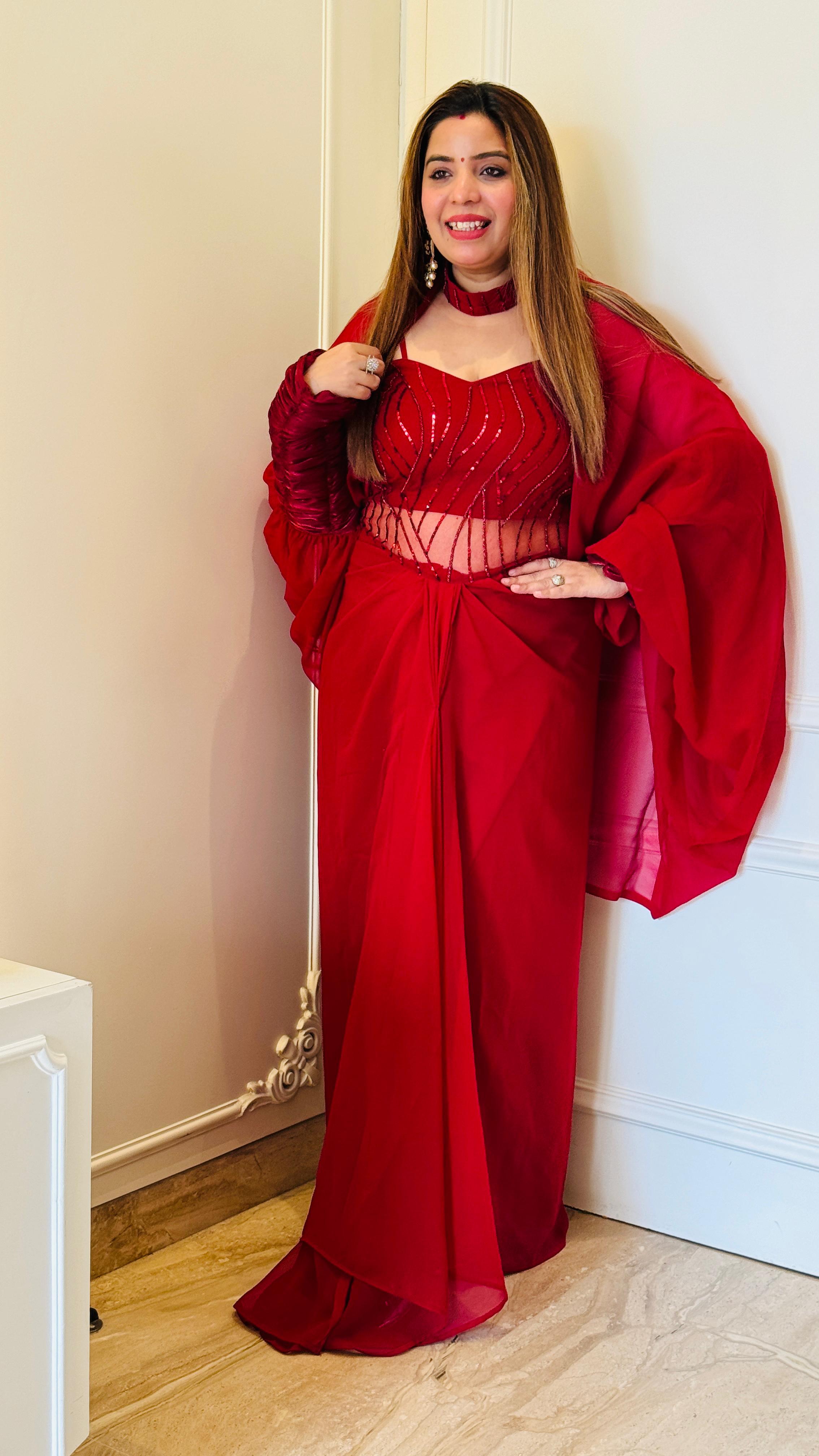 Red Georgette Drape Saree